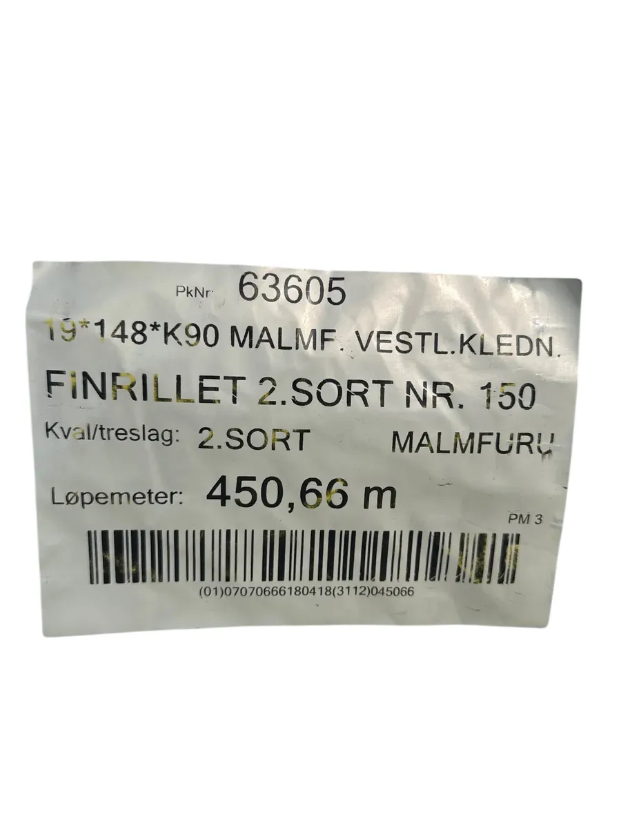 Malmfuru Vestlandskledning Finrillet 2. sort 19x148mm pakke 450,66 lm - bilde 1