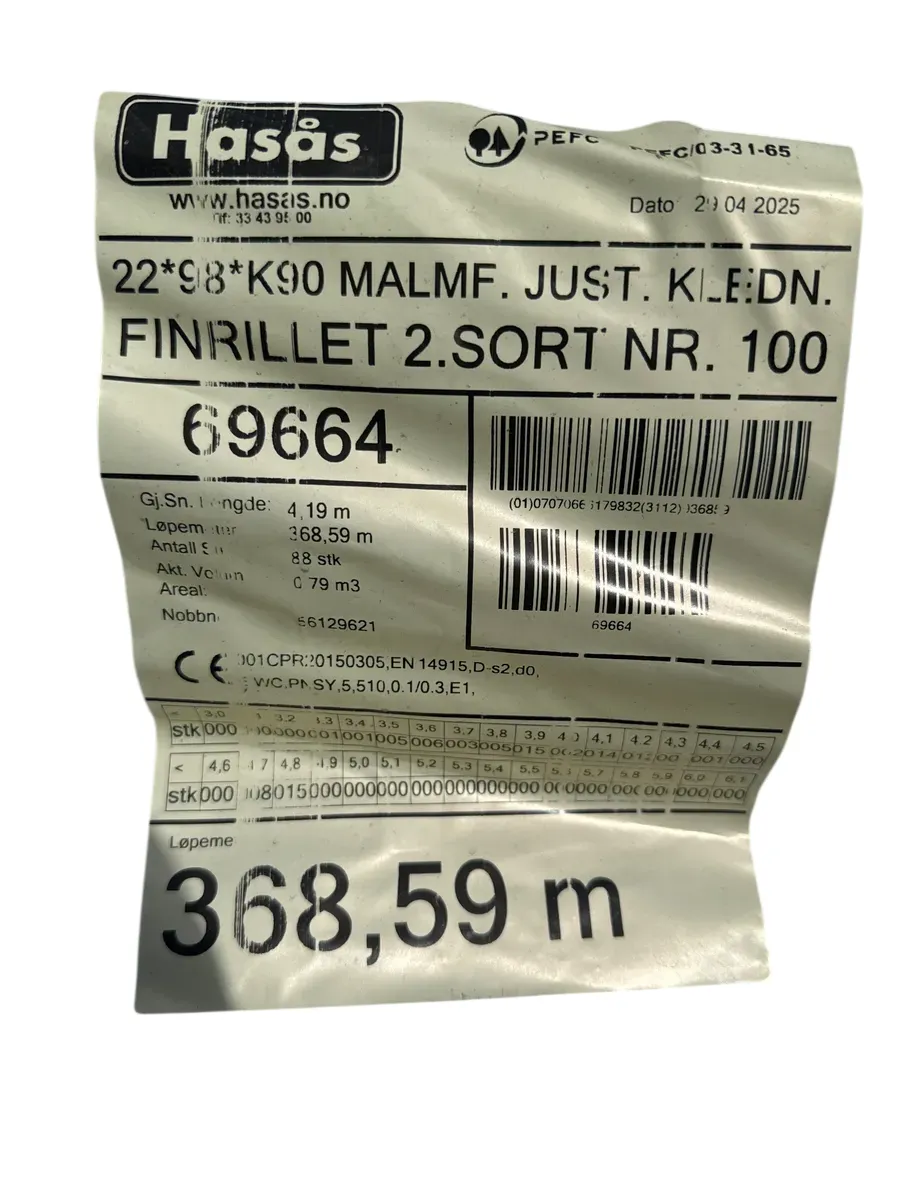 Hasås Furu 22x98 Finrillet Kledning K90 2. Sort pakke 368,59 lm - bilde 1