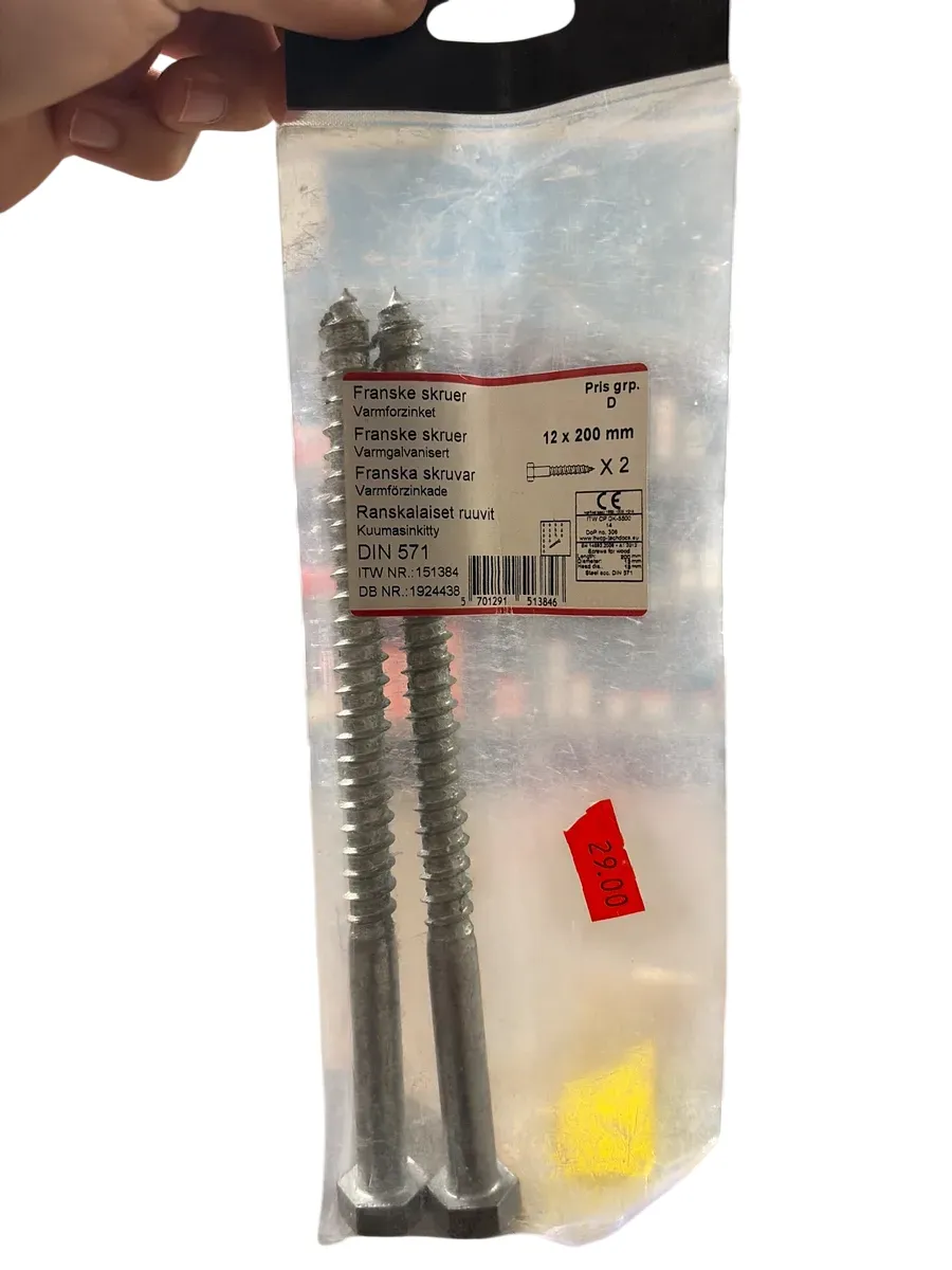 Fransk treskrue DIN 571 varmgalvanisert 12x200mm - bilde 1