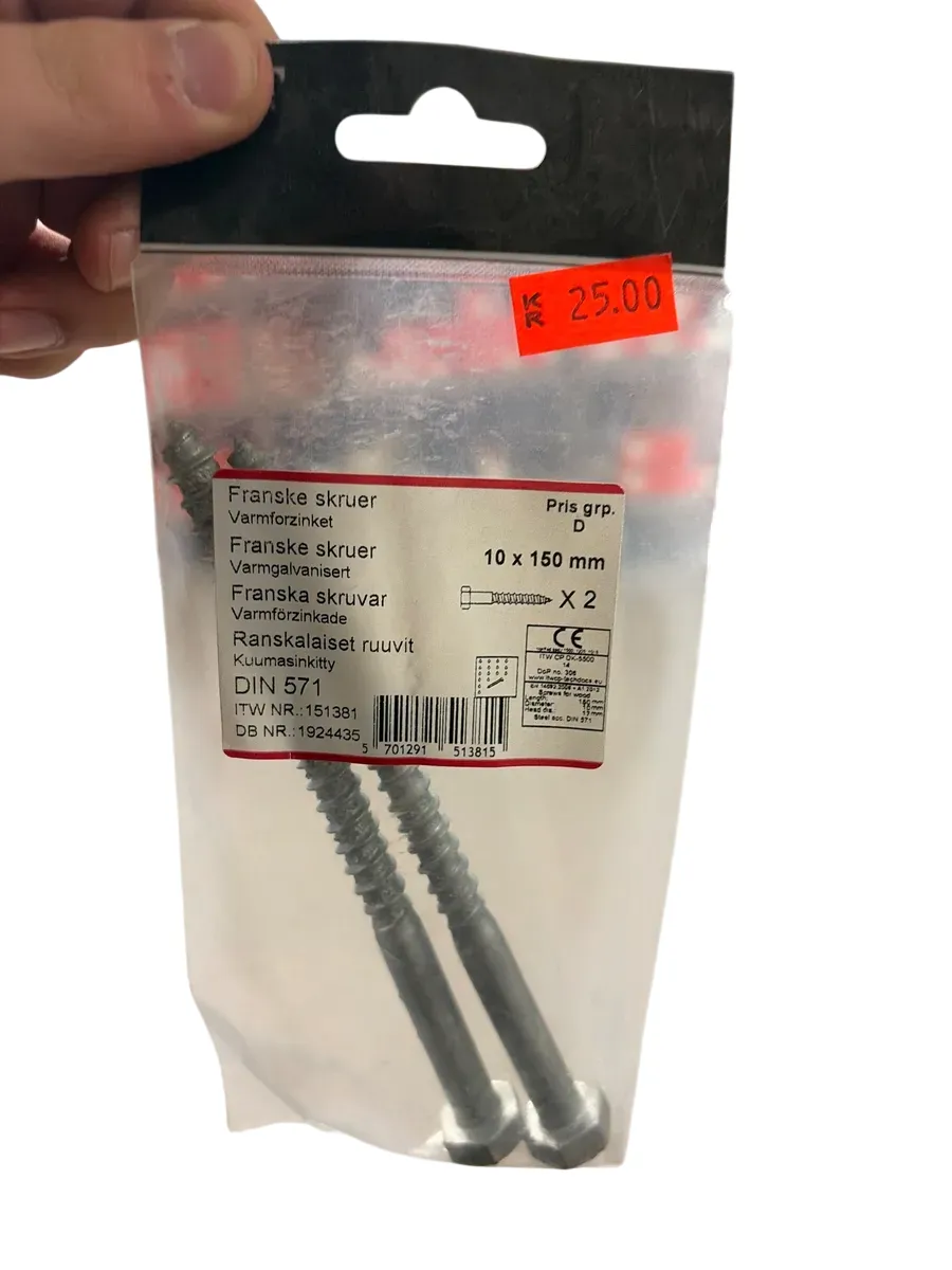 Franske treskruer 10x150mm varmforzinket - bilde 1