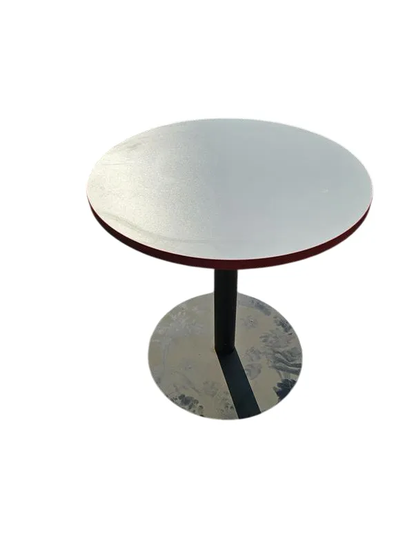 Rundt bord, hvit bordplate med rød kant, sort sokkel - diameter 70 cm - bilde 1