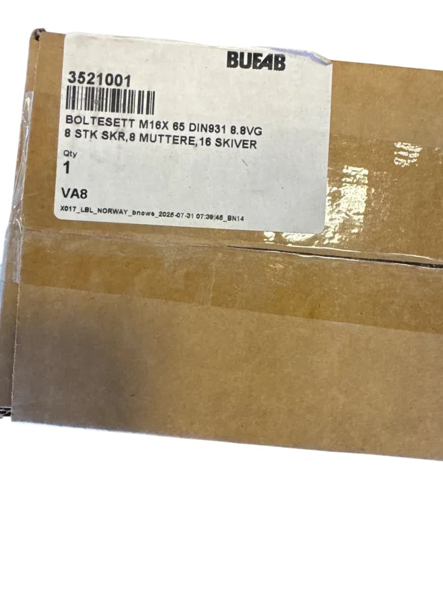 BUFAB Boltesett M16x65 DIN931 8.8VG - bilde 1