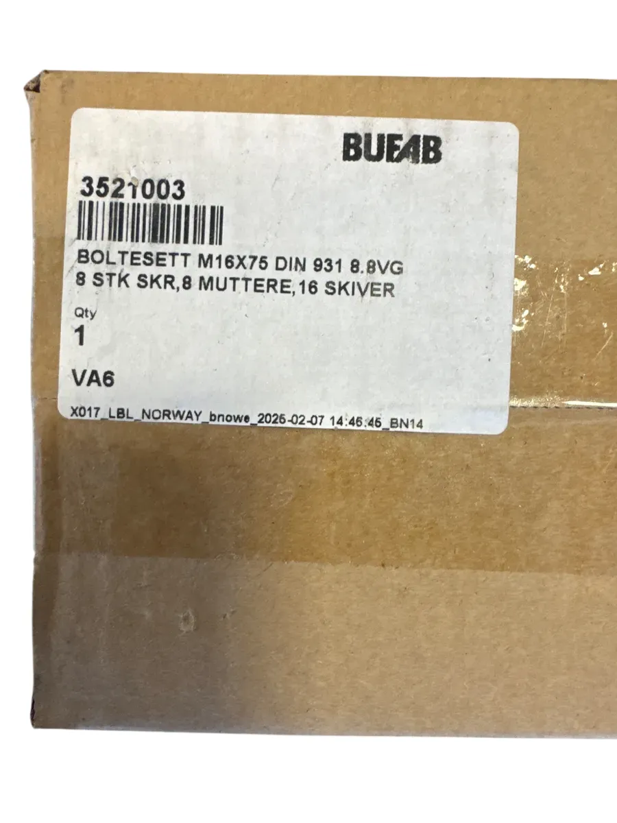 Boltesett M16x75 DIN 931 8.8VG - bilde 1
