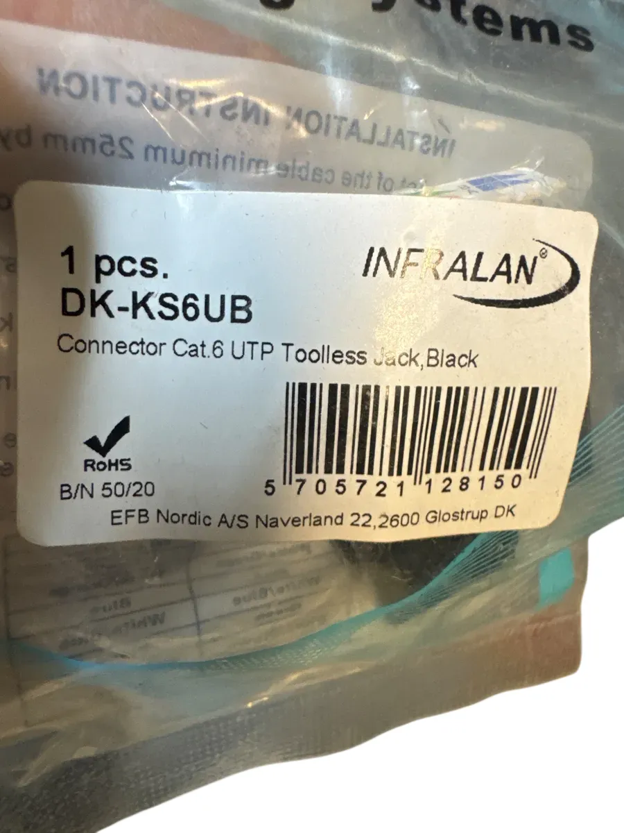 INFRALAN Cat.6 UTP Toolless Keystone Jack, Svart - bilde 1