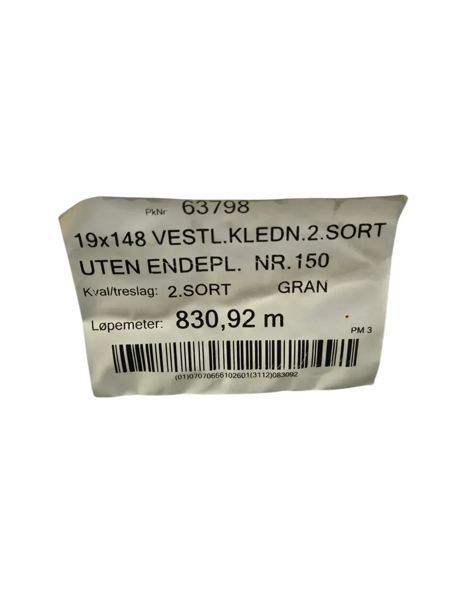 Vestlandskledning 19x148 Gran 2. sort uten endepløy - bilde 1