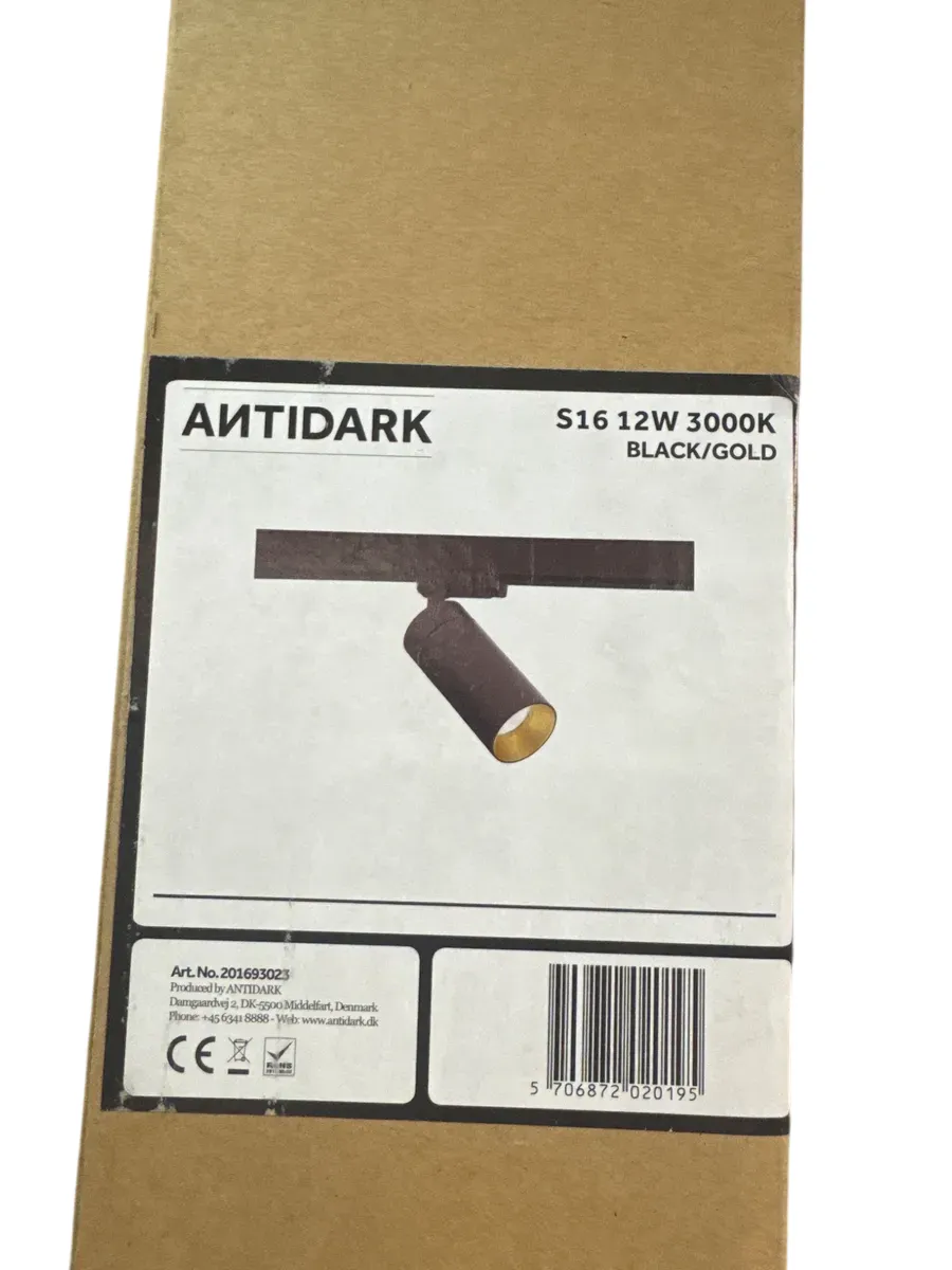 ANTIDARK S16 12W 3000K Svart/Gull Skinnespot - bilde 1