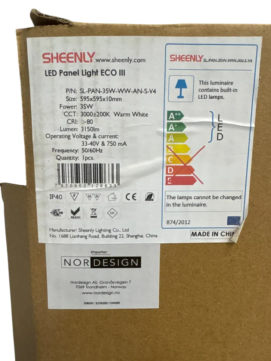 Sheenly LED Panel Light ECO III 35W Varm Hvit - bilde 1