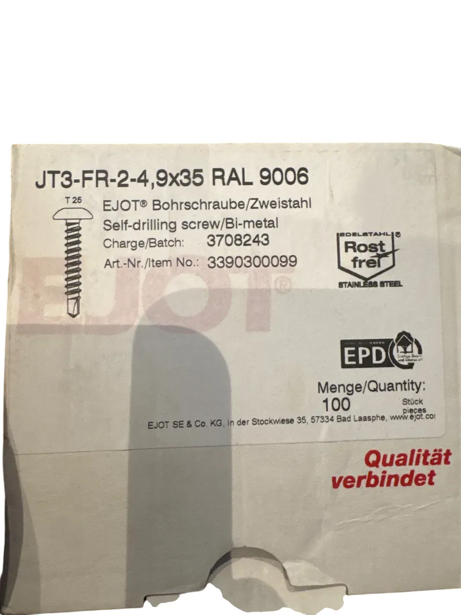 EJOT JT3-FR-2-4,9x35 RAL 9006 Selvborende Skrue. (Åpnet eske) - bilde 1