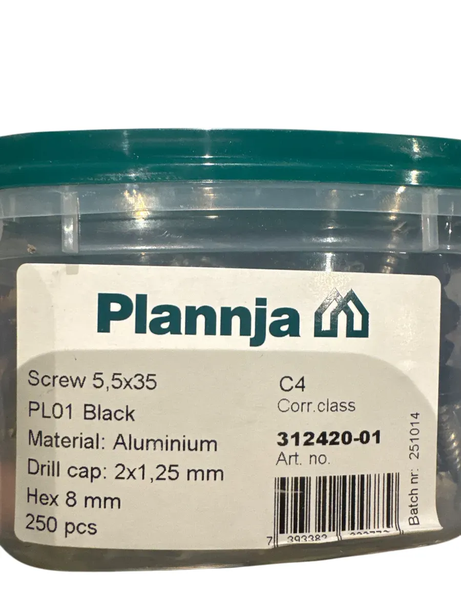 Plannja Selvborende Skrue 5,5x35 PL01 Svart Aluminium C4 250 stk - bilde 1