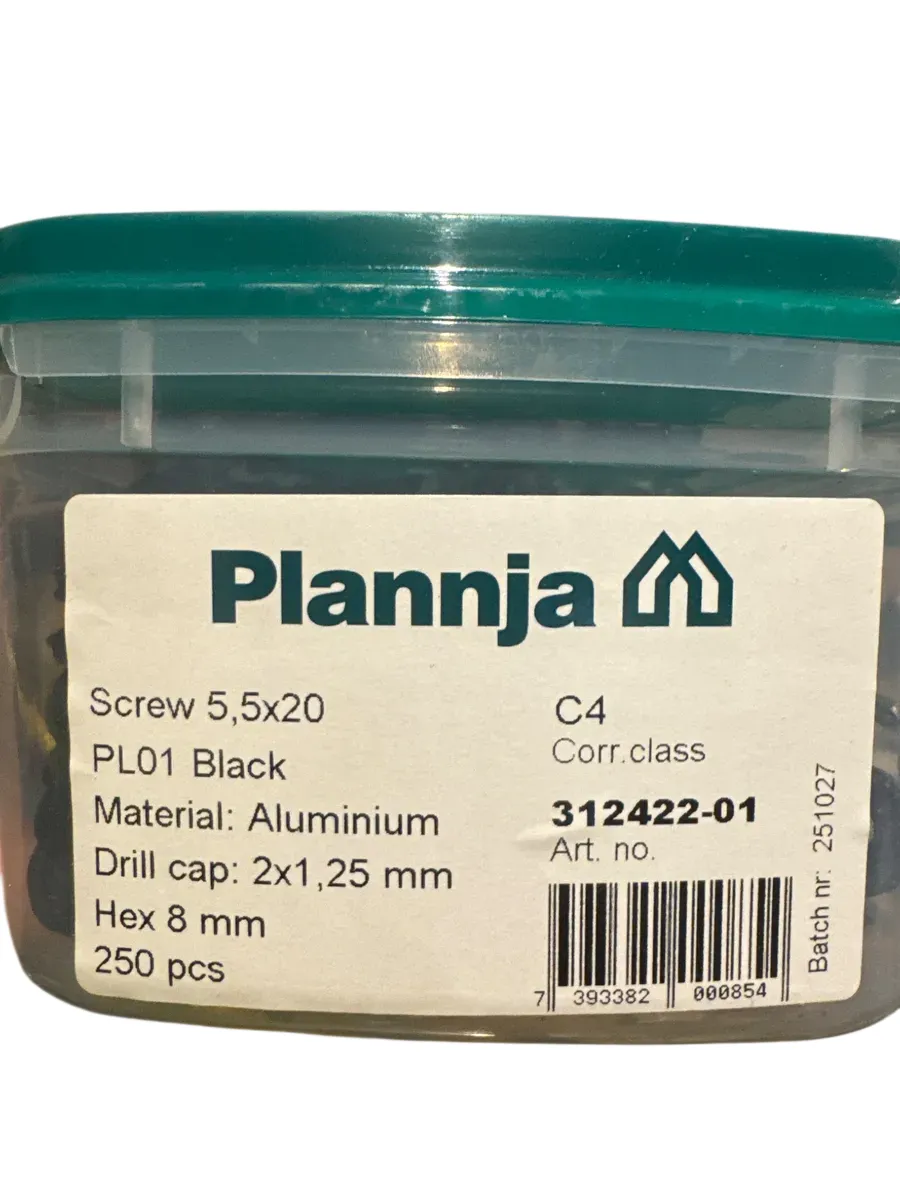 Plannja Selvborende Skrue 5,5x20 PL01 Svart - bilde 1