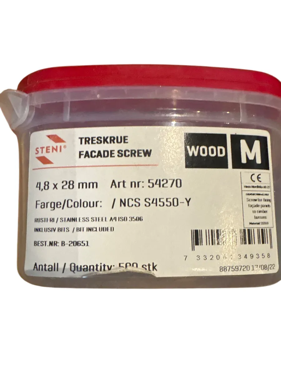 Steni Fasadeskrue 4,8x28mm NCS S4550-Y - bilde 1