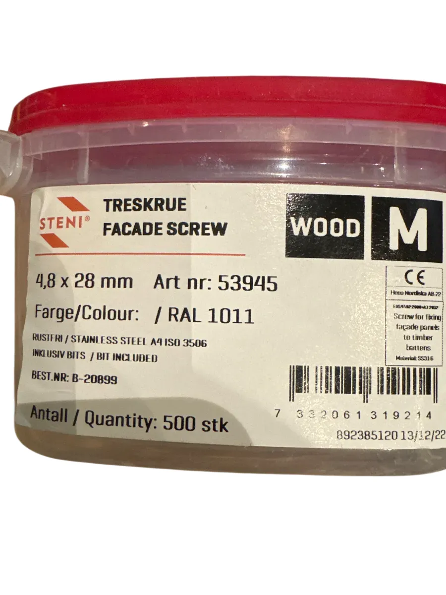 Steni Fasadeskrue 4,8x28mm RAL 1011, 500 stk - bilde 1