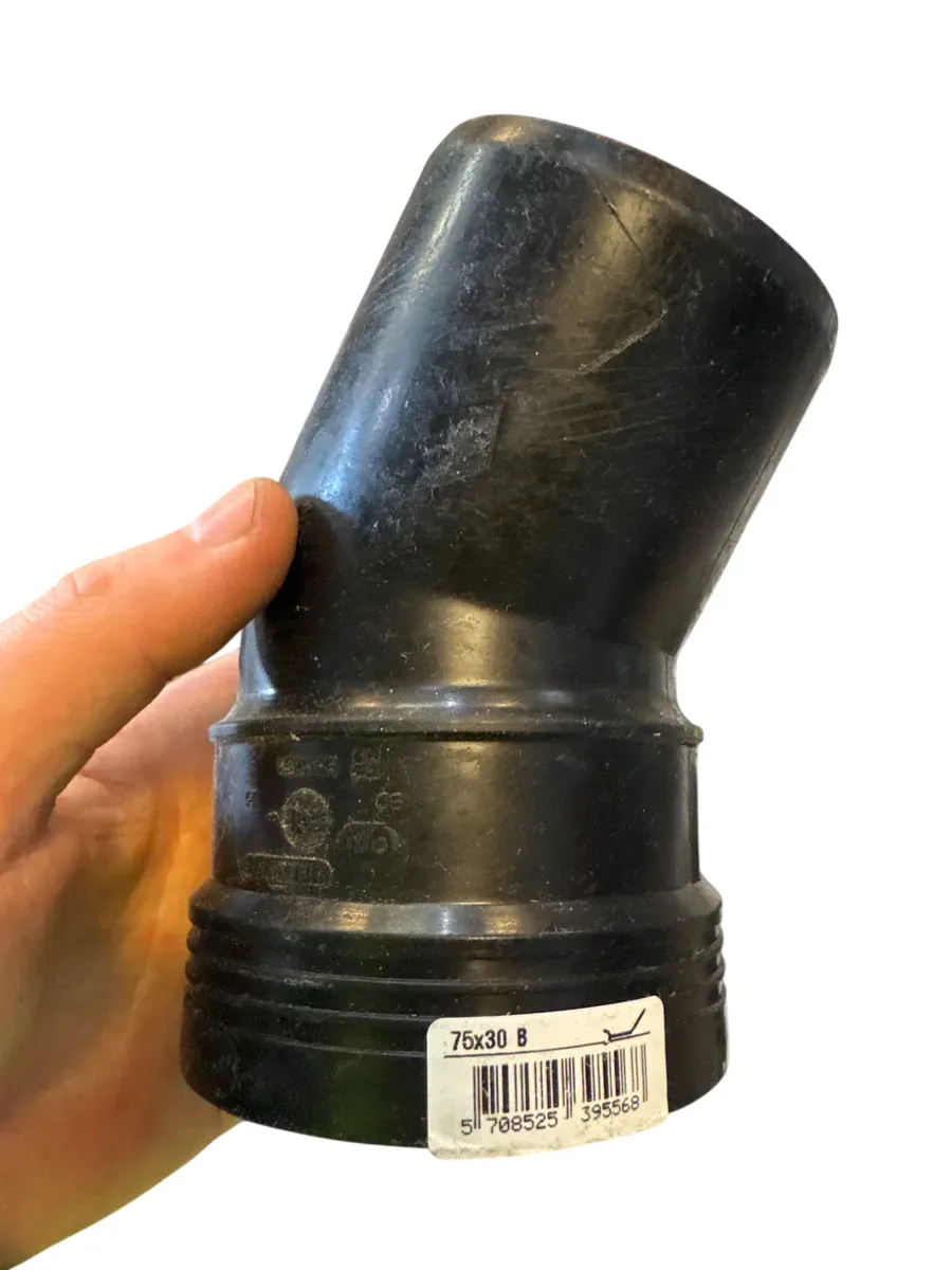 Wavin Wafix Avløpsbend 75x30° PP, Svart - bilde 1