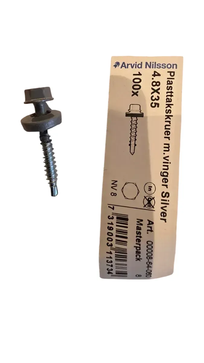 Arvid Nilsson Plasttakskruer m. vinger Silver 4.8x35 (selges i pose, ca 100 stk) - bilde 1