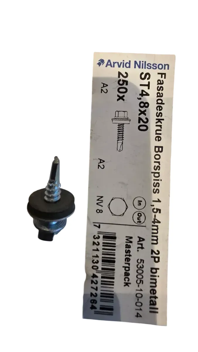 Arvid Nilsson Fasadeskrue Borspiss Bimetall ST4,8x20 (selges i pose, ca 250 stk) - bilde 1