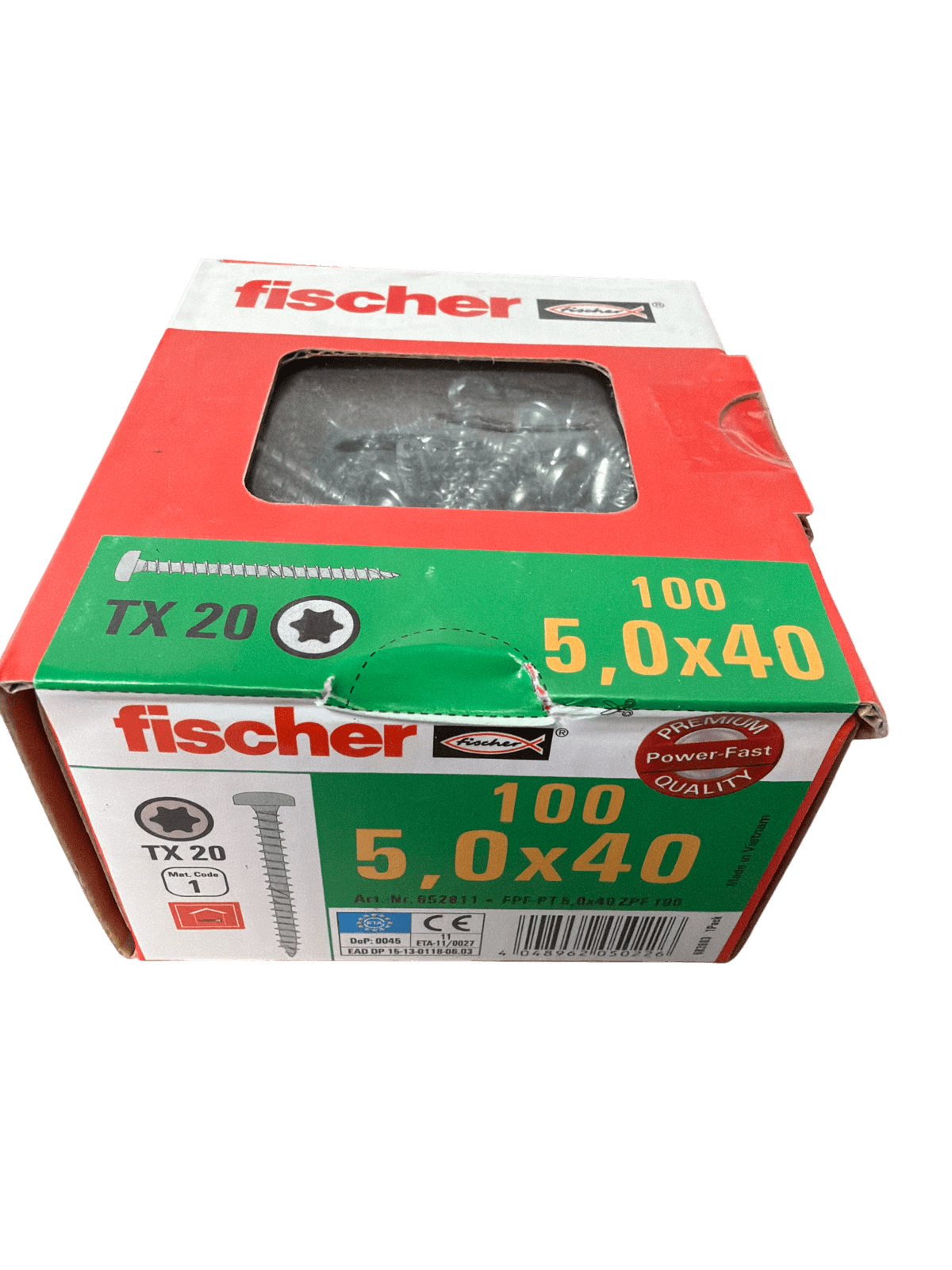 100x fischer sponplateskruer 5,0 x 40 TX panhode galvanisert full gjenge - bilde 1
