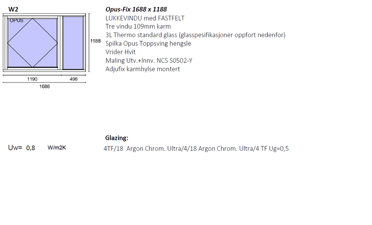 Opus Toppsving vindu med fastfelt 1680*1180 Hvit - bilde 1