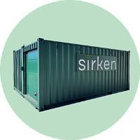 Sirken-container med logoen til Sirken inni en grønn sirkel
